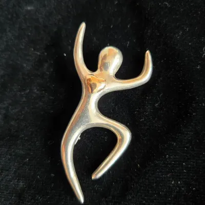 Modernist Sterling Silver Human Pin Brooch