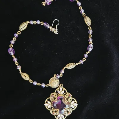 Vintage Art Nouveau Faux Amethyst Necklace