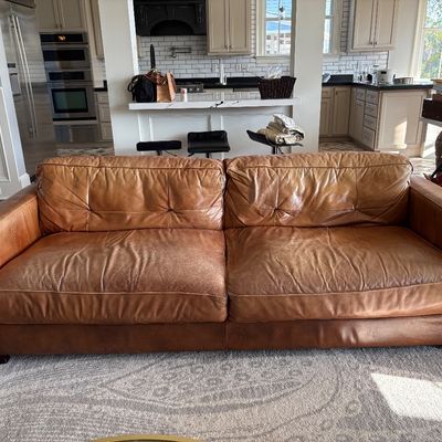 Sale Photo Thumbnail #30: two tone brown leather sofa $499
91X37X21"