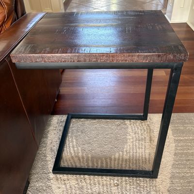 Sale Photo Thumbnail #35: C shaped wood and cast iron side table $49
20X16X26"
2 available