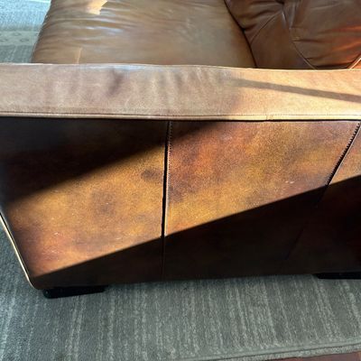 Sale Photo Thumbnail #28: two tone brown  leather loveseat $399
60X39X32"