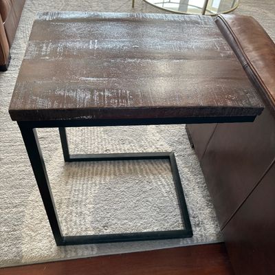 Sale Photo Thumbnail #34: C shaped wood and cast iron side table $49
20X16X26"
2 available