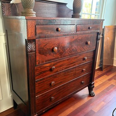 Sale Photo Thumbnail #10: American Empire [1830-1850] antique chest of drawers $1,299
50X22X61"