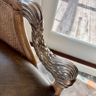 Sale Photo Thumbnail #25: Hooker set of 4 bamboo and leather armchairs with silver tone dolphins $499