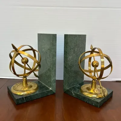 Marble And Brass Armillary Bookends