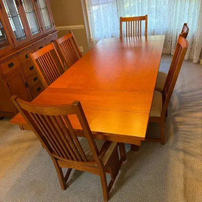 Mission Style Wooden Dining Room Table and Chairs 