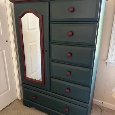 Green Painted Wardrobe Dresser With Mirror