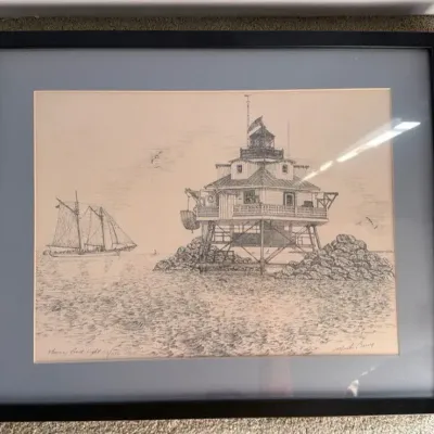 Marten Barry "Thomas Point Light" Signed & Framed Print