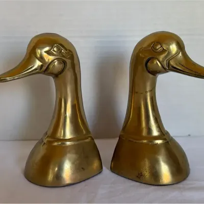 Brass Mallard Duck Head Bookends