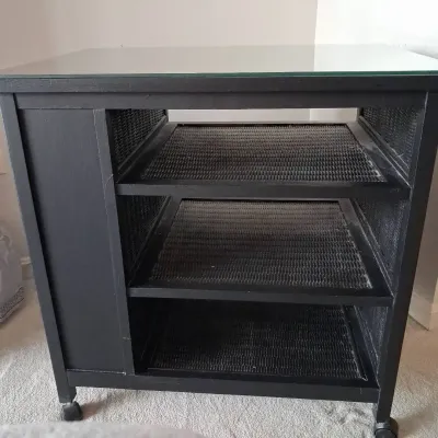 Rolling Glass And Wicker TV Stand