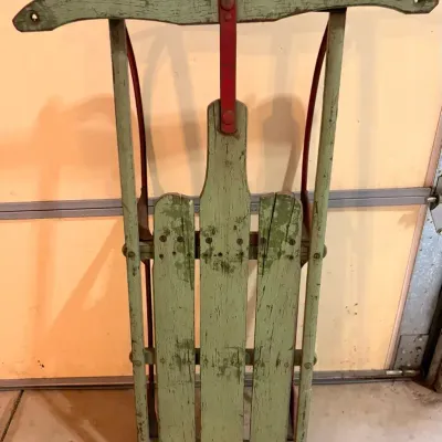 Vintage Steel-Runner & Wood Snow Sled (Classic "Flexible Flyer" Style)