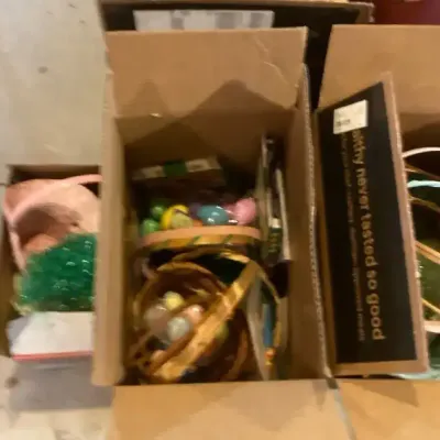 Large Vintage Easter Decor Lot – Baskets, Plastic Eggs, Grass & Accessories