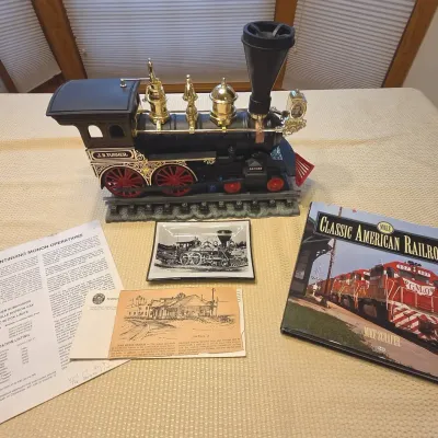 Vintage Railroad Lot – Jim Beam Locomotive Decanter, Hardcover Book & Ephemera