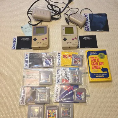 Vintage Nintendo Game Boy Lot – 2 Consoles (DMG-01), AC Adapters, 8+ Games & Manuals