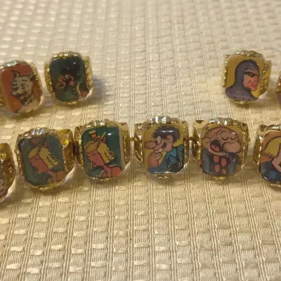 Vintage 1950s Premium Toy Rings Lot - Comic & Cartoon Characters (15 Pcs)