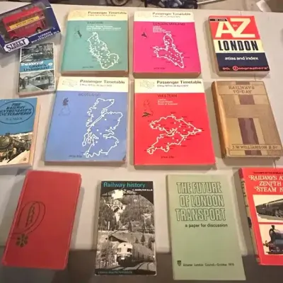 Vintage British Railway & London Transport Lot (Timetables, Books & Bus Model)