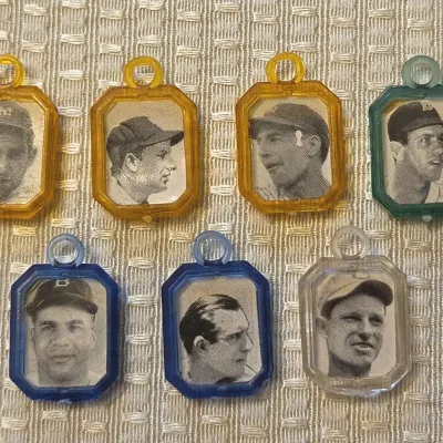 Vintage 1950s Baseball Player Photo Charms Lot - Yogi Berra, Ted Williams, Roy Campanella (7 Pcs)