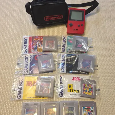 Red Nintendo Game Boy Pocket Console Lot – 10 Games w/ Mario, TMNT & Case