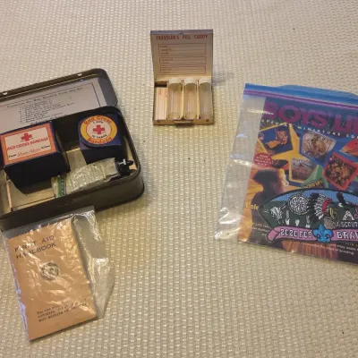 Vintage Boy Scouts First Aid Kit Tin, Twin Valley Council Patches & Boys' Life Lot