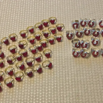 Vintage Plastic Gumball Premium Toy Rings Bulk Lot - Faux Ruby & Silver-Tone (80+ Pcs)