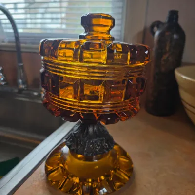 Sale Photo Thumbnail #33: Vintage Amber Glass Candy Bowl