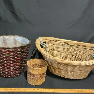 3-piece Wicker Basket & Woven Planter 