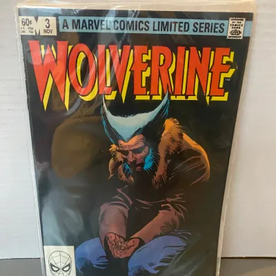 Sale Photo Thumbnail #95: Marvel Comics Wolverine #3 limited series comic book from November 1982, presented in a protective plastic sleeve.