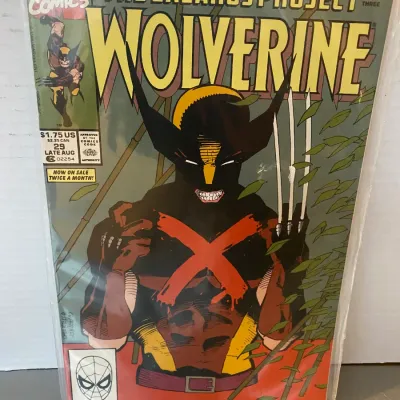 Sale Photo Thumbnail #96: Marvel Comics Wolverine #29 from late August 1990, featuring part three of The Lazarus Project story arc, packaged in a protective plastic sleeve.