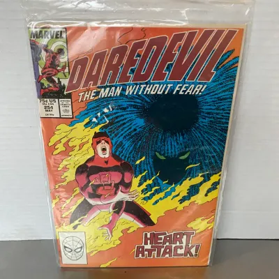 Sale Photo Thumbnail #20: Marvel Comics Daredevil #254 issue from May 1988, titled "Heart Attack!", sealed in a protective plastic bag.