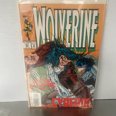 Sale Photo Thumbnail #101: Marvel Comics Wolverine #80 comic book, April 1994, featuring Cyber, bagged and boarded in collectible condition.