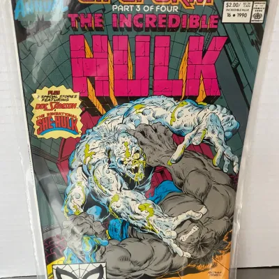 Sale Photo Thumbnail #62: Marvel Comics The Incredible Hulk Annual #16, published in 1990 featuring part 3 of the 'Lifeform' storyline. The issue comes protected in a plastic sleeve with a backing board.
