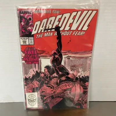 Sale Photo Thumbnail #47: Marvel Comics Daredevil issue #252 from March 1988, featured as a double-sized Fall of the Mutants tie-in and enclosed in a protective plastic sleeve.
