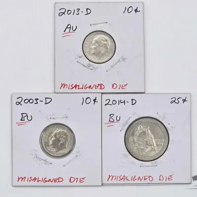 1617 3 misaligned die mint error us coins