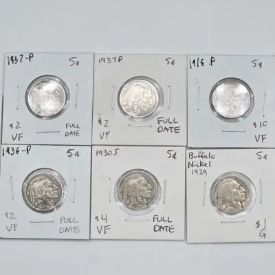 1628 9 1916 1937 buffalo nickels