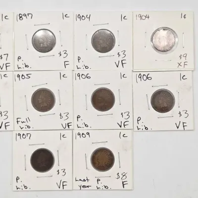 1630 10 1889 1909 indian head pennies