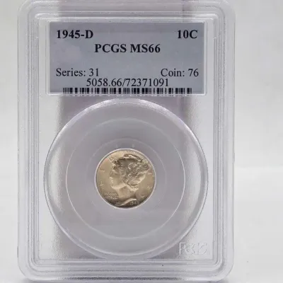 Sale Photo Thumbnail #64: 83 graded 1945 d mercury silver dime