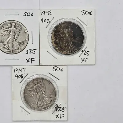 Sale Photo Thumbnail #48: 67 3 1941 1947 walking liberty silver half dollar