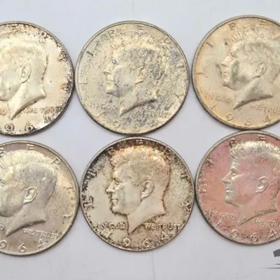 Sale Photo Thumbnail #53: 72 6 1964 kennedy silver half dollars