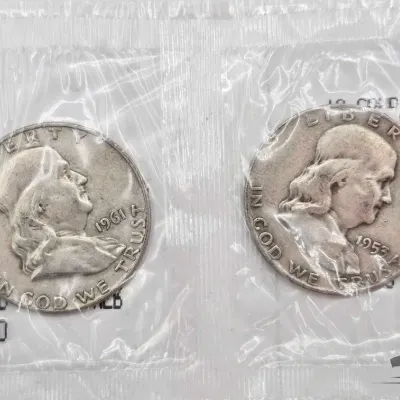 Sale Photo Thumbnail #51: 70 2 1953 1961 franklin silver dollars