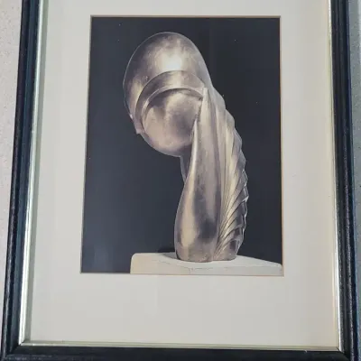 Framed Black and White Photograph of Polished Metal Sculpture in Black Frame with White Mat