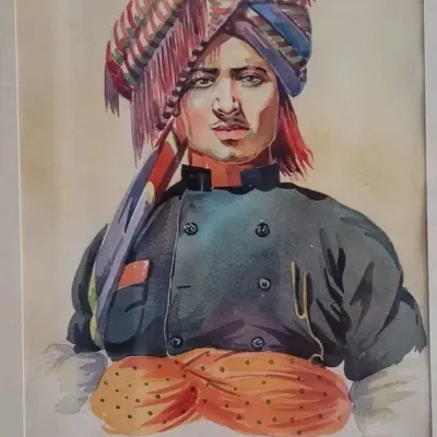 V. David ART Studio Hayrapetian 1956 Tehran Watercolor "Kurd" Portrait