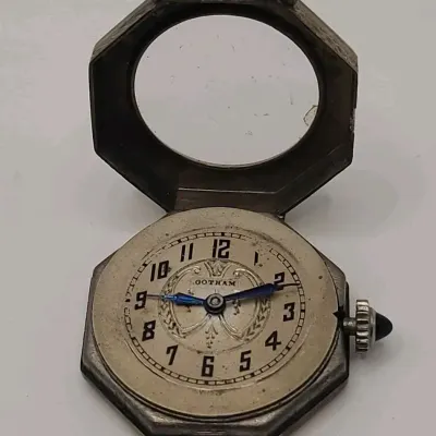 Vintage Art Deco Gotham 6-Jewel Swiss Ladies Watch 14K Rolled Gold Blue Cabochon