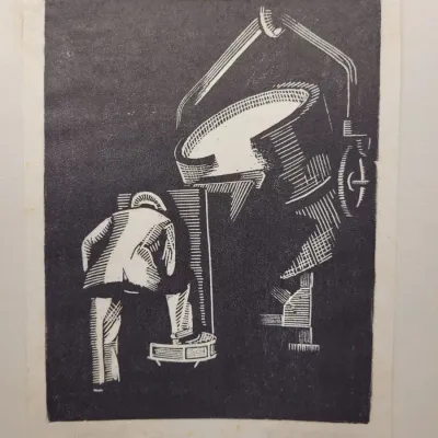 Vintage 1935 Industrial Relief Print "The Crucible" Rare Art Deco Black & White
