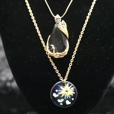 Two Fashion 22" Necklaces w. Glass & Cloisonne Pendants
