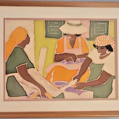 Original Gloria Lynn Textile Batik Painting Signed GL 88 Caribbean West Indian