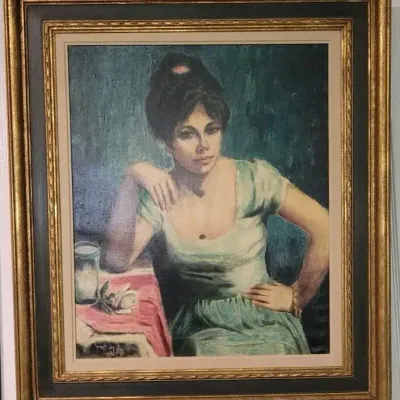 MCM Oil on Canvas Portrait, After Carmen Ventosa La Rosa Blanca, Unknown Artist