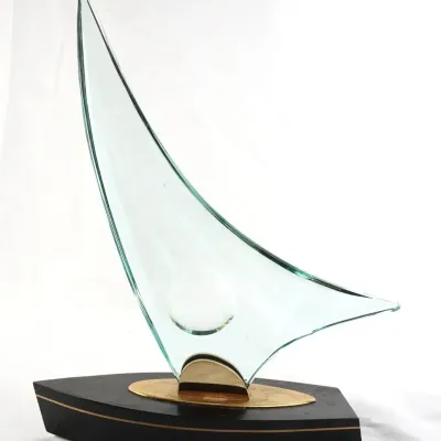 Bijan Clear Vision Glass Sailboat Sculpture, Signed 1987 Limited Edition 15/100