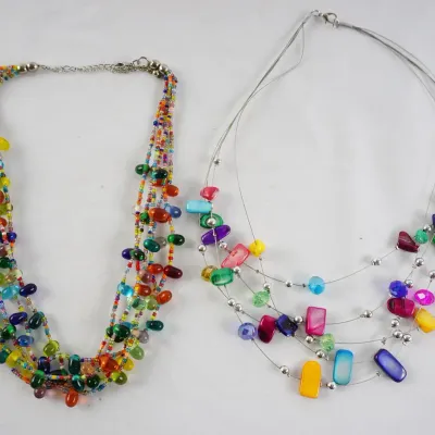 Colorful Multi Strand Beaded Necklaces Pair