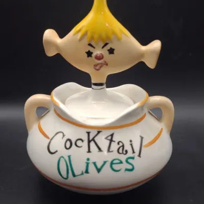 VTG 1950s Ceramic Holt Howard Pixieware Cocktail Olives Jar w/Lid