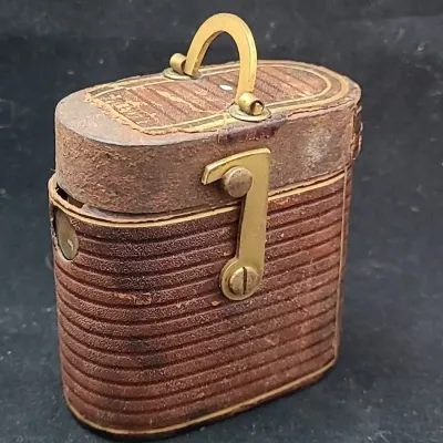 Antique Leather & Brass Traveling "Lights" Two Compartments Inside MATCH SAFE